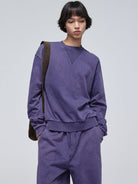 SIMPLE PROJECT Faded Cotton Crewneck Sweatshirt in Purple - On Male Model