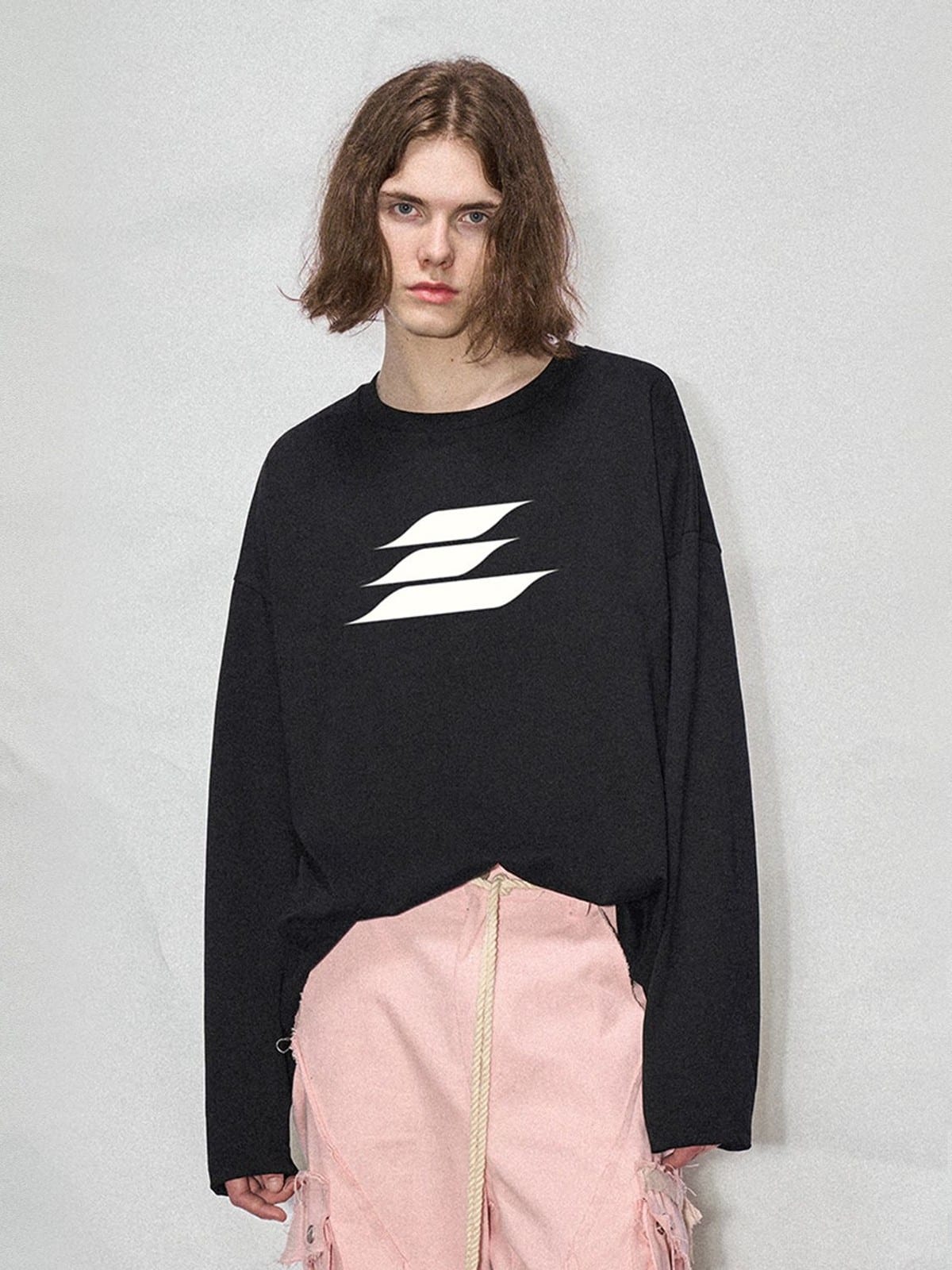 LOSTCTRL Heavyweight Cotton Long Sleeve T Shirt in Black - On Male Model