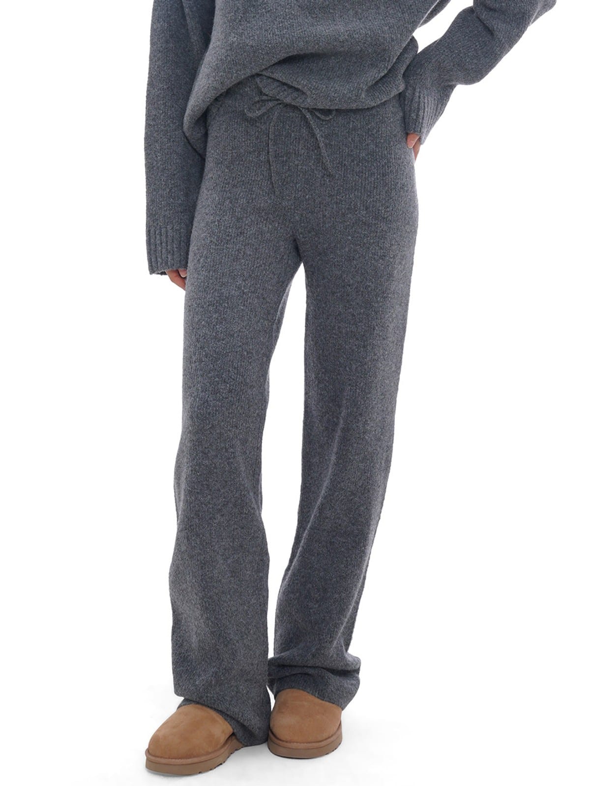 SweetChilling Knit Wide Leg Drawstring Pants in Dark Gray - On Female Model