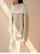 TEASEL Wool Blend Stand Collar Short Coat in Oatmeal - On Female Model
