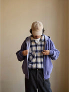USAGE Vintage Washed Double Layer Zip Hoodie in Purple - On Male Model