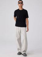 SIMPLE PROJECT Wool Blend Crewneck T Shirt in Black - On Male Model