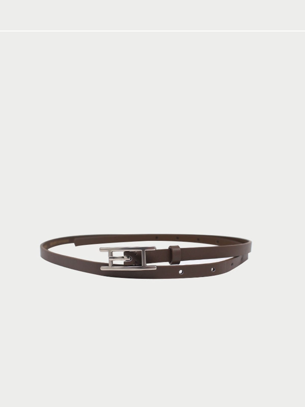 PANLULUPAN Thin Leather Belt with Matte Silver Buckle in Brown