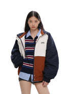 SweetChilling Color Block Quilted Jacket in Brown - On Female Model
