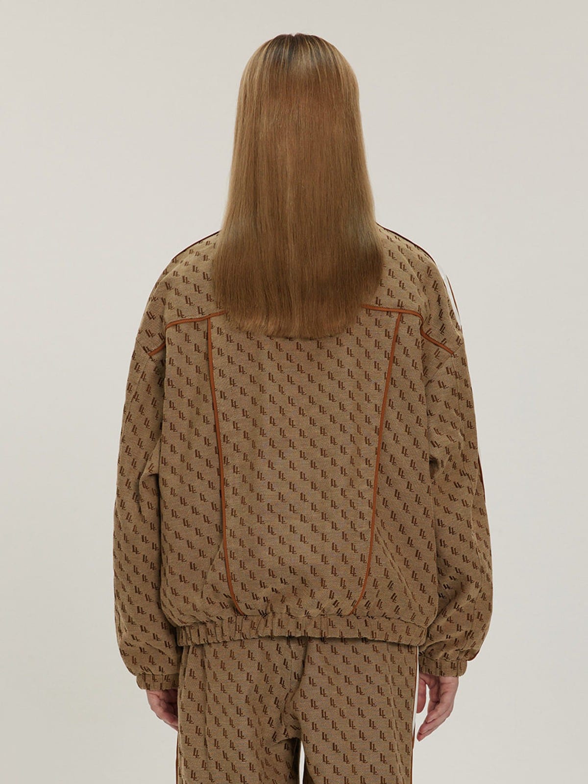 LOSTCTRL Vintage Monogram Track Jacket in Beige - On Model