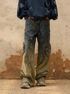 PERSONSOUL Gradient Multi Zipper Cargo Jeans in Denim - On Model