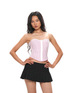 SweetChilling Striped Strapless Corset Top in Pink - On Female Model