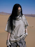 PERSONSOUL Deconstructed Distressed Cotton T Shirt in Gray - On Model