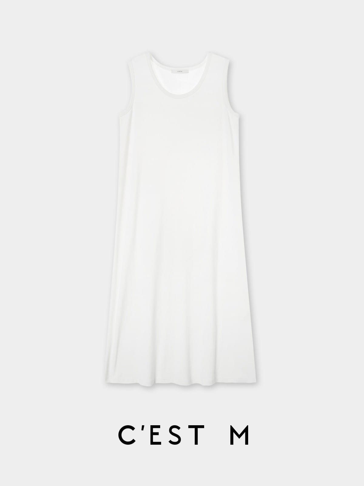 CEST M Textured Ribbed Cotton Sleeveless Dress in White