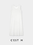 CEST M Textured Ribbed Cotton Sleeveless Dress in White