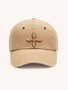 SMFK Distressed Cross Embroidered Baseball Cap in Beige
