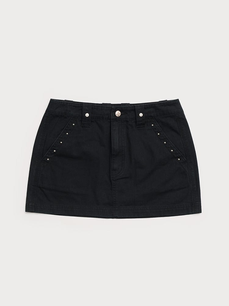 SMFK Studded Cotton Miniskirt in Black