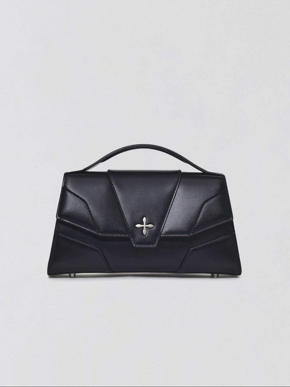 SMFK Geometric Leather Evening Clutch in Black