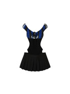 SweetChilling Sporty Paneled Cutout Pleated Mini Dress in Black