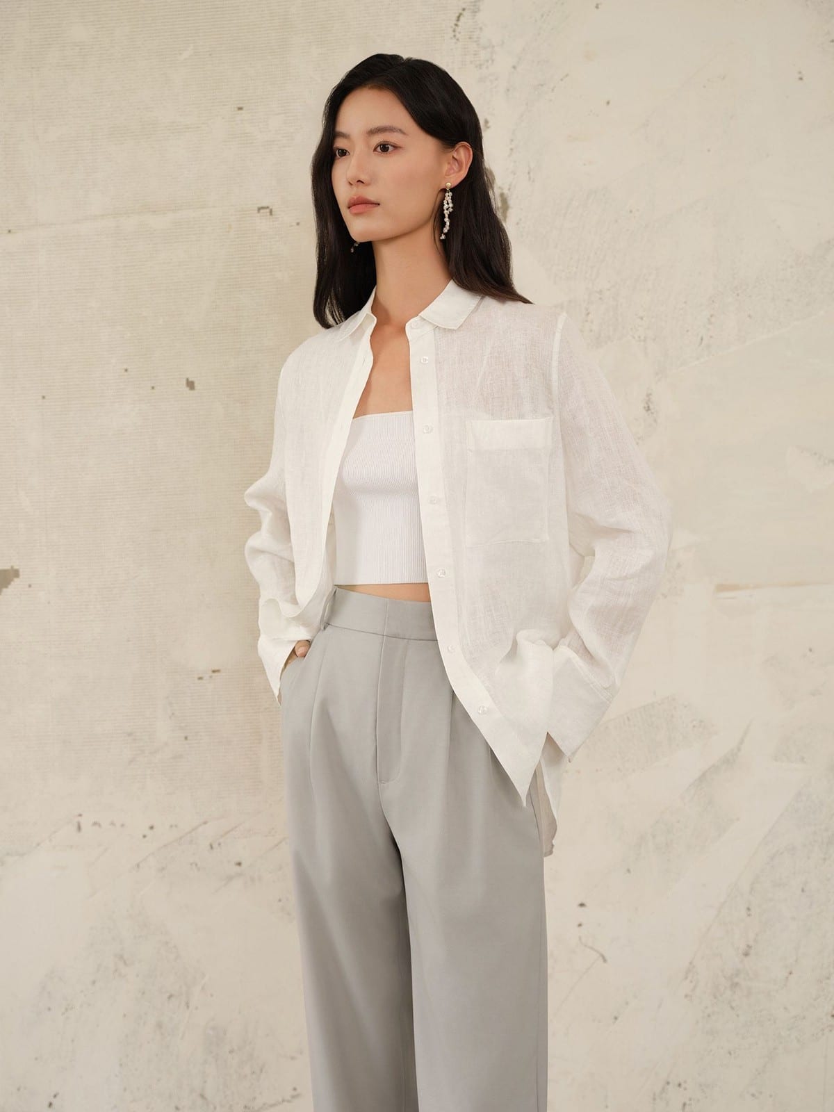 TEASEL Washable Wool Blend Cropped Trousers in Gray - On Female Model