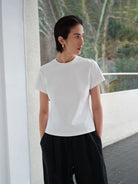 MSBEAST Cotton Blend Tapered Waist T Shirt in White - On Female Model