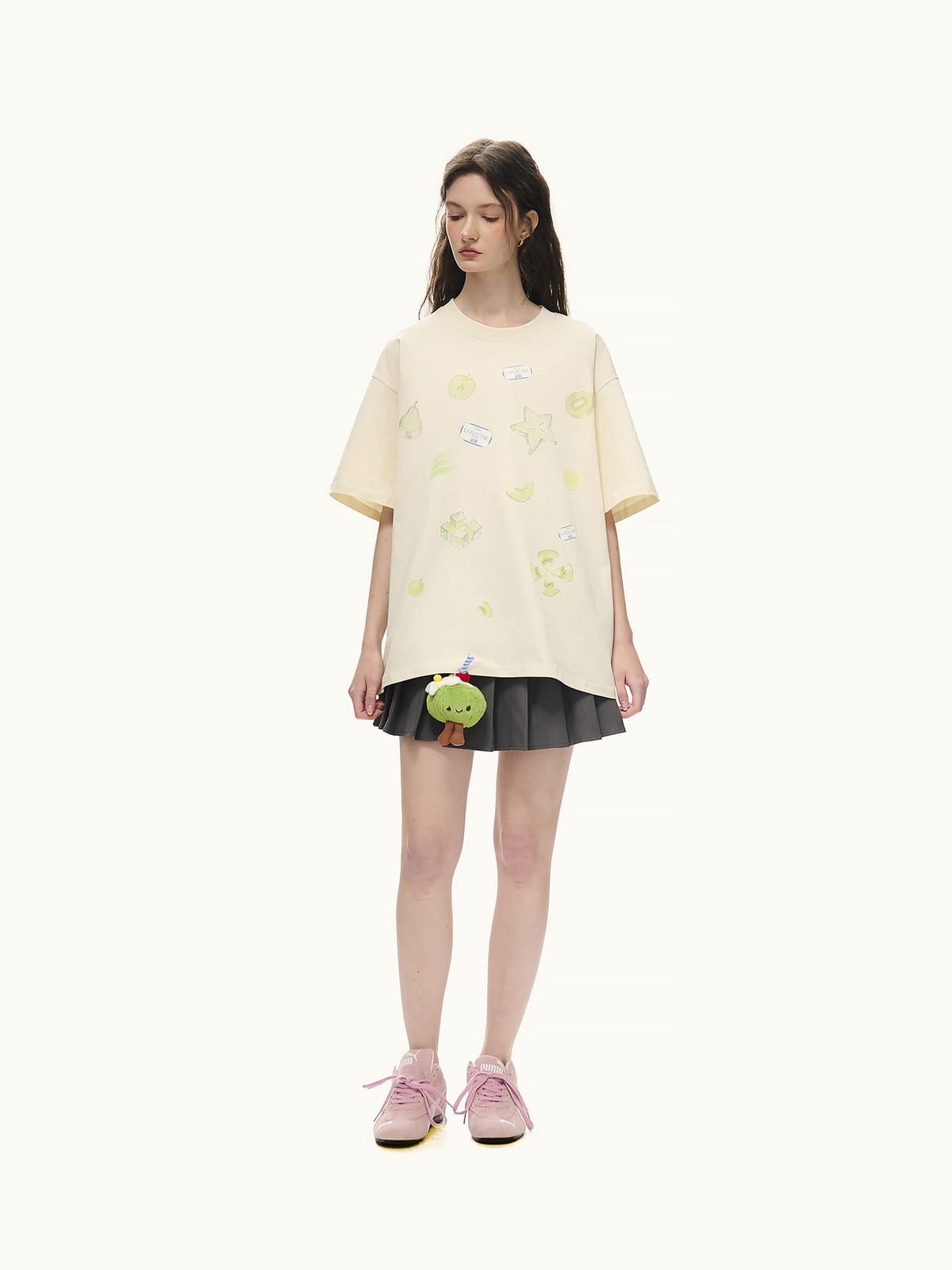 LOSTCTRL Jelly Fruit Print Crewneck T Shirt in Orange - On Female Model