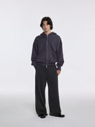 AFterTaste Washed Distressed Zip Up Hoodie in Gray - On Male Model