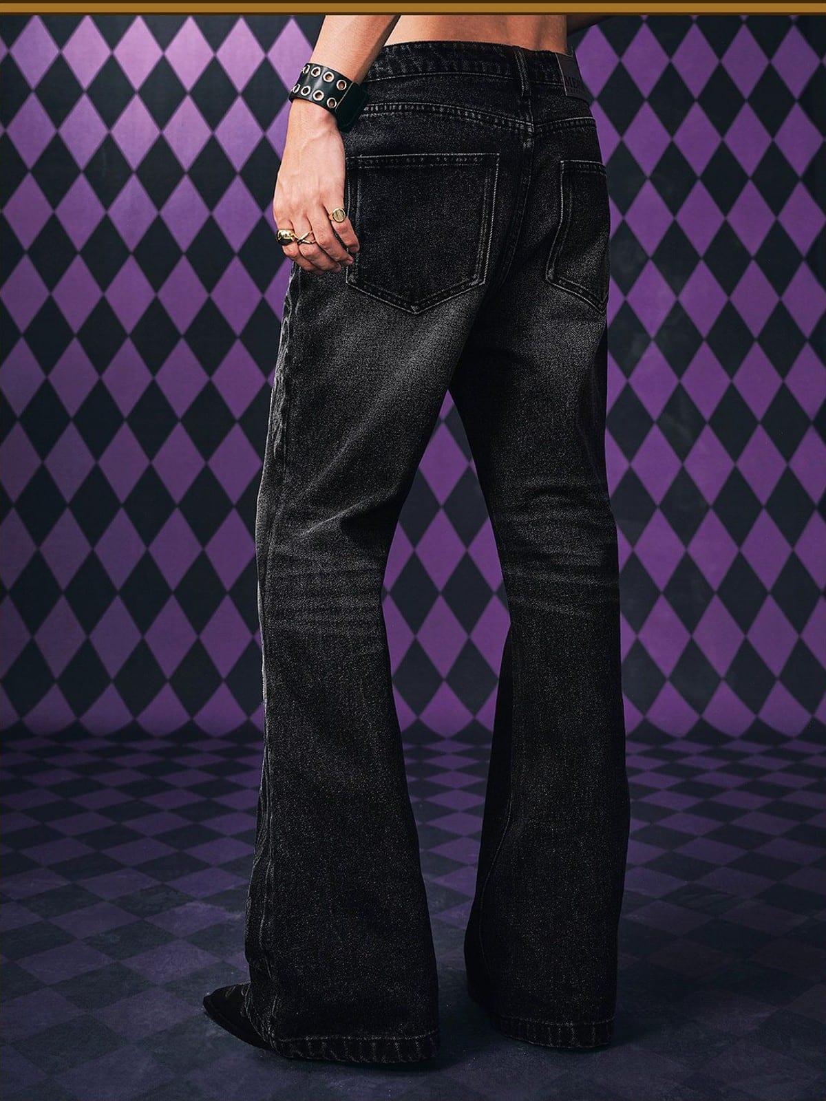 MEDM JoJo s Bizarre Adventure Distressed Jeans in Black - On Model