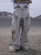 PERSONSOUL Panelled Cotton Cargo Pants in Gray - On Model