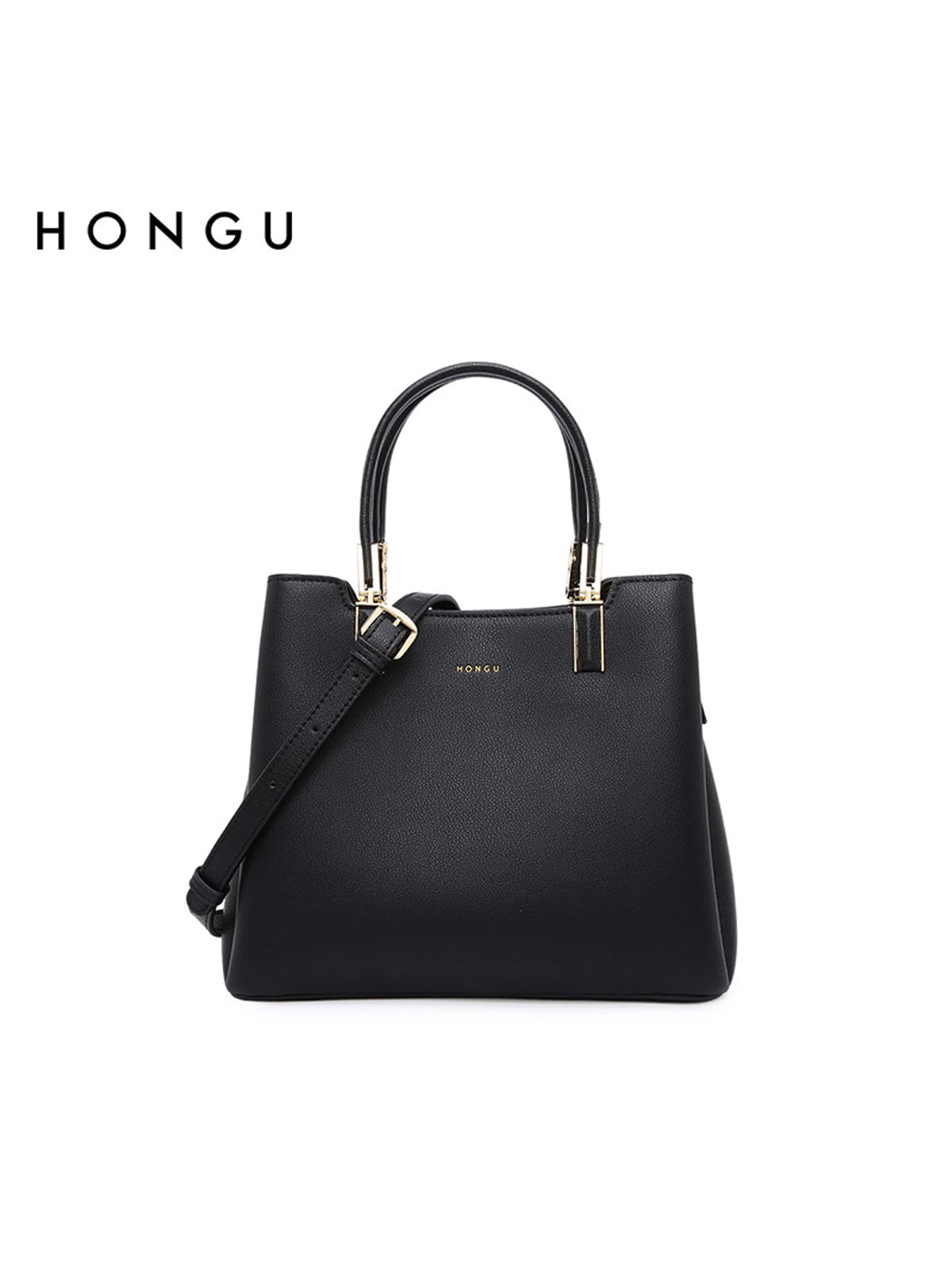 HONGU Split Cowhide Crossbody Handbag in Black