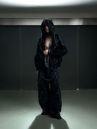 BLINDNOPLAN Chain Decorated Washed Cargo Pants in Black - On Male Model