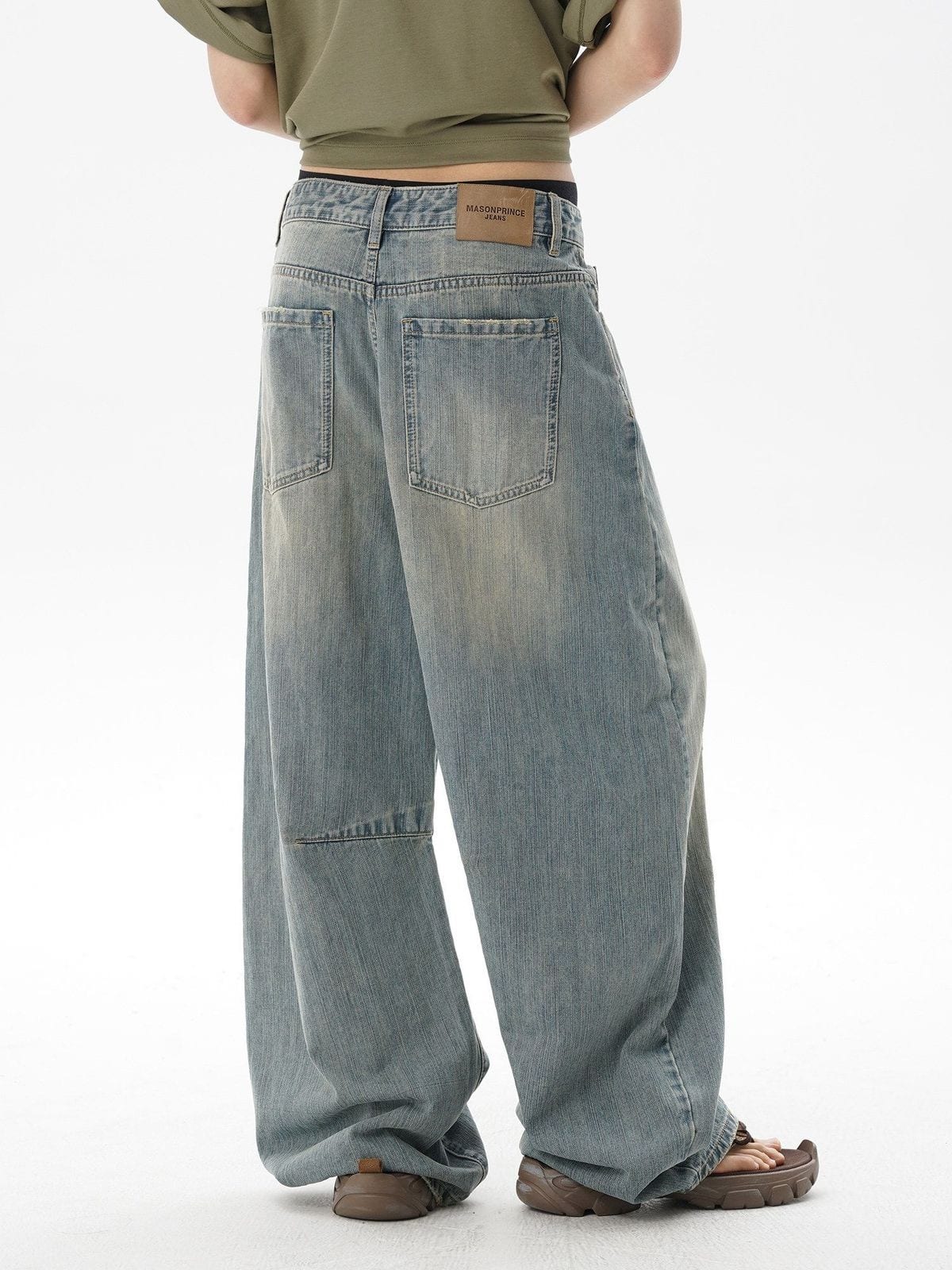 MASONPRINCE Distressed Slub Texture Vintage Jeans in Light Blue - On Model