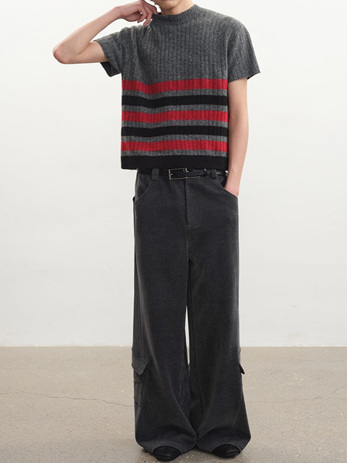 JCAESAR STUDIO Washed Twill Corduroy Cargo Pants in Gray - On Male Model