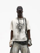 PERSONSOUL Distressed Raglan Graphic T Shirt in White - On Male Model