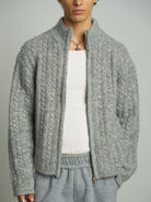 RETRO21 Double Zip Cable Knit Cardigan in Gray - On Male Model