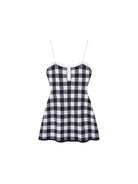 SweetChilling Plaid Wool Blend Knit Slip Dress in White