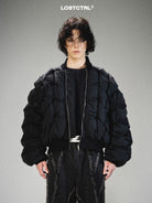 LOSTCTRL Crinkled Down Puffer Jacket in Black - On Model