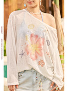 BeerBro Rhinestone Floral Sheer Top in White - On Female Model