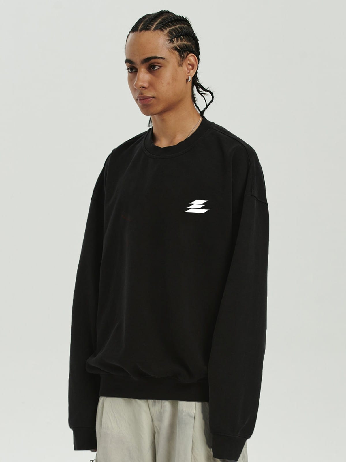 LOSTCTRL Logo Print Cotton Blend Sweatshirt in Black - On Male Model