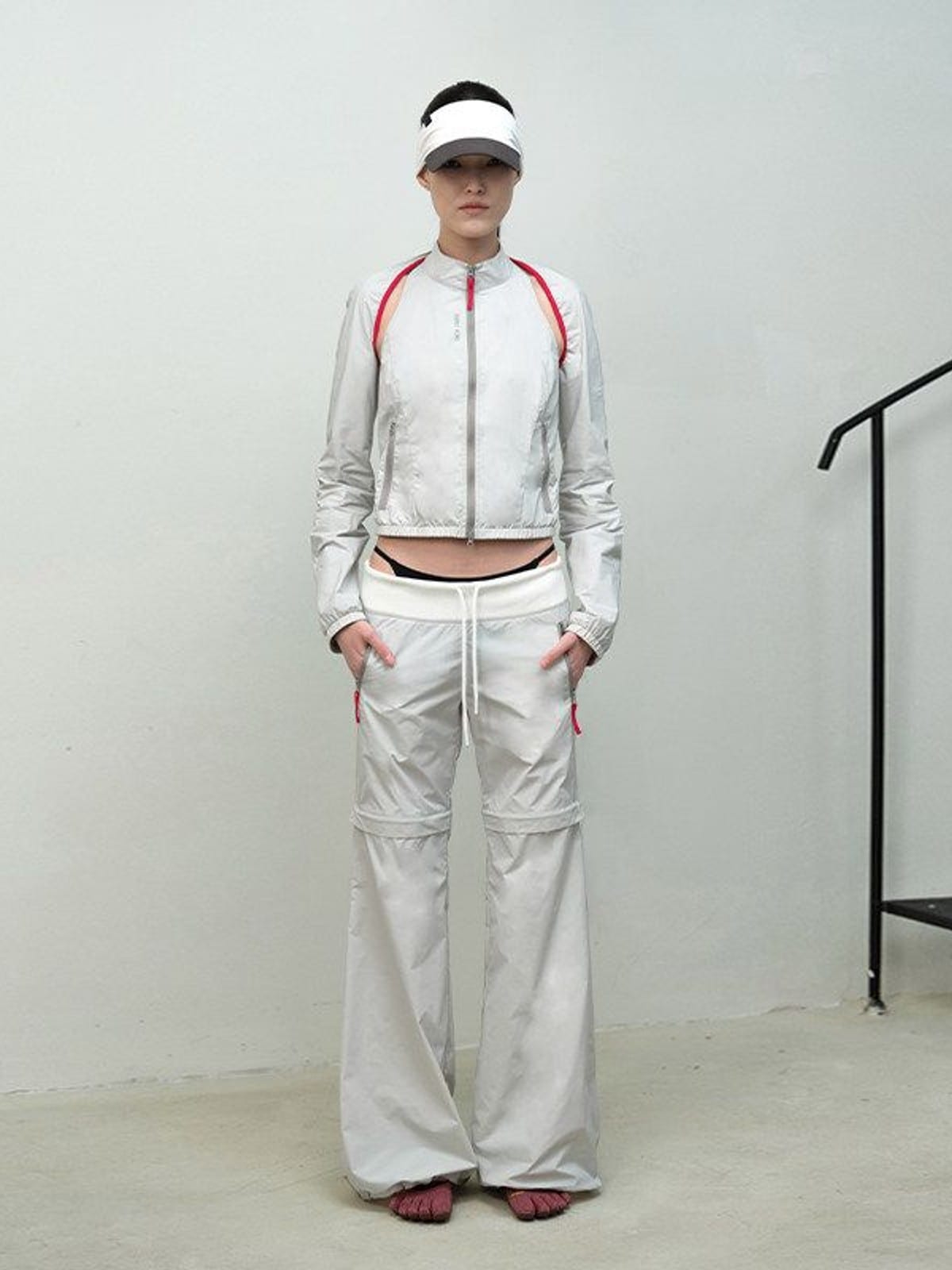 RARELY ALIKE Detachable 2 in 1 Nylon Sports Jacket in Gray - On Female Model