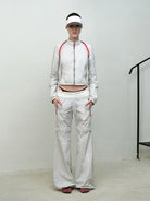 RARELY ALIKE Detachable 2 in 1 Nylon Sports Jacket in Gray - On Female Model