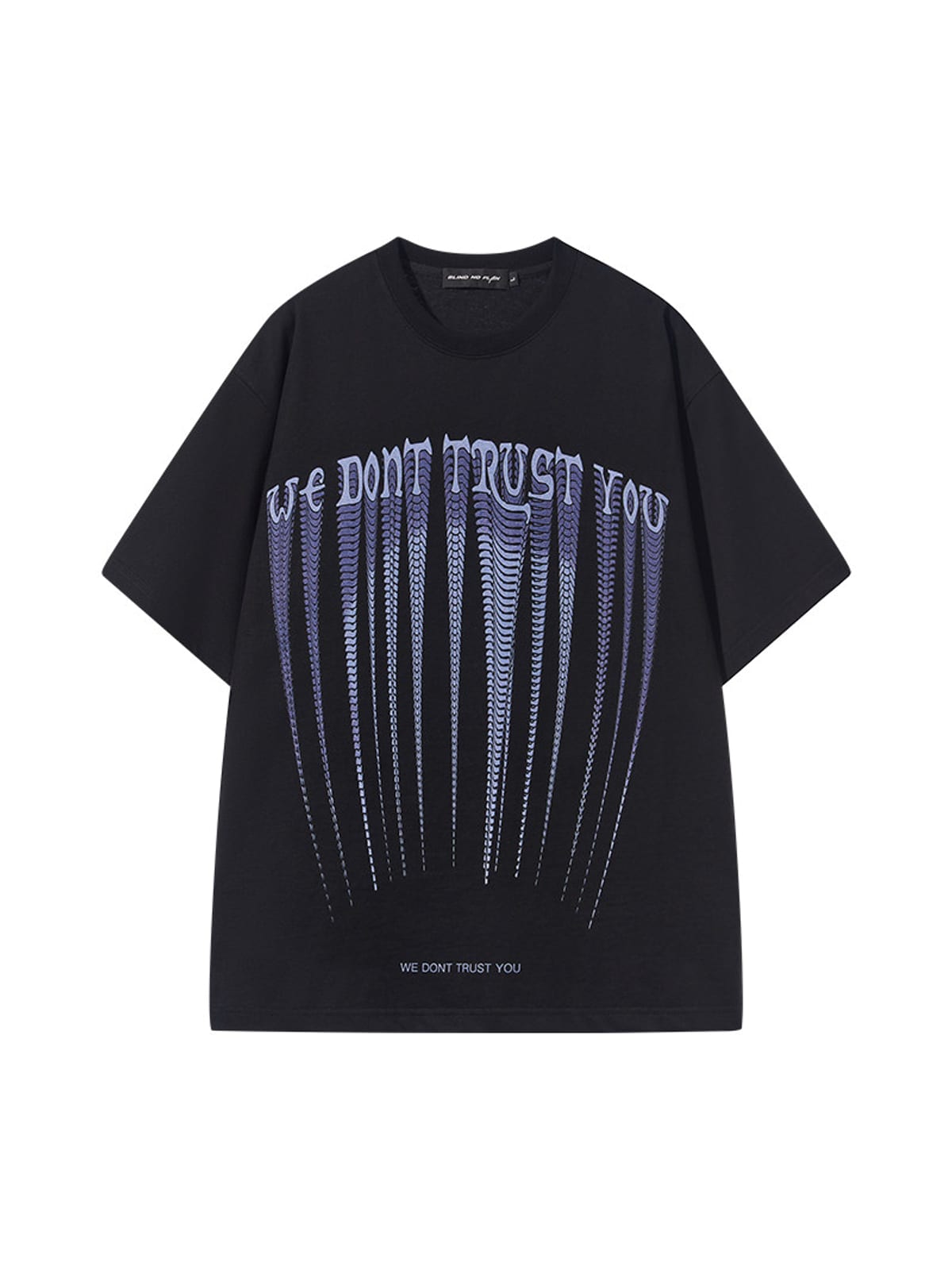 BLINDNOPLAN Stretched Slogan Print Cotton T Shirt in Black