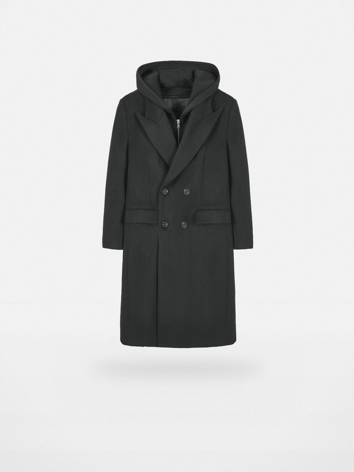 Y OFFICIAL Double Faced Wool Blend Hooded Coat in Black
