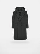 Y OFFICIAL Double Faced Wool Blend Hooded Coat in Black
