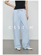 CEST M Striped Pima Cotton Shirt Pants Set in Sky Blue - On Female Model