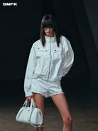SMFK Cotton Cargo Track Jacket in White - On Female Model