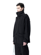 D5ove Distressed Multi Pocket Military Jacket in Black - On Male Model