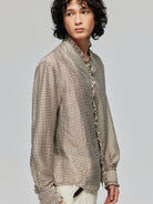 SIMPLE PROJECT Sheer Crinkled Plaid Ruffle Shirt in Khaki - On Male Model