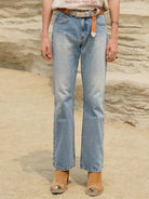 Retro 21 Washed Ice Blue Flared Jeans in Blue - On Model
