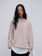 Random Piece Cotton Kapok Blend Crewneck Sweatshirt in Pink - On Female Model