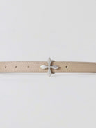 SMFK Slim Leather Belt with Cross Buckle in Beige
