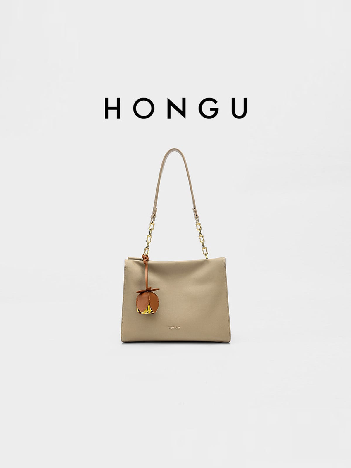 HONGU Cowhide Leather Shoulder Bag in Beige