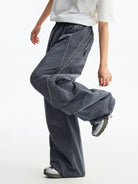 MEDM Glossy Piped Techwear Track Pants in Gray - On Model