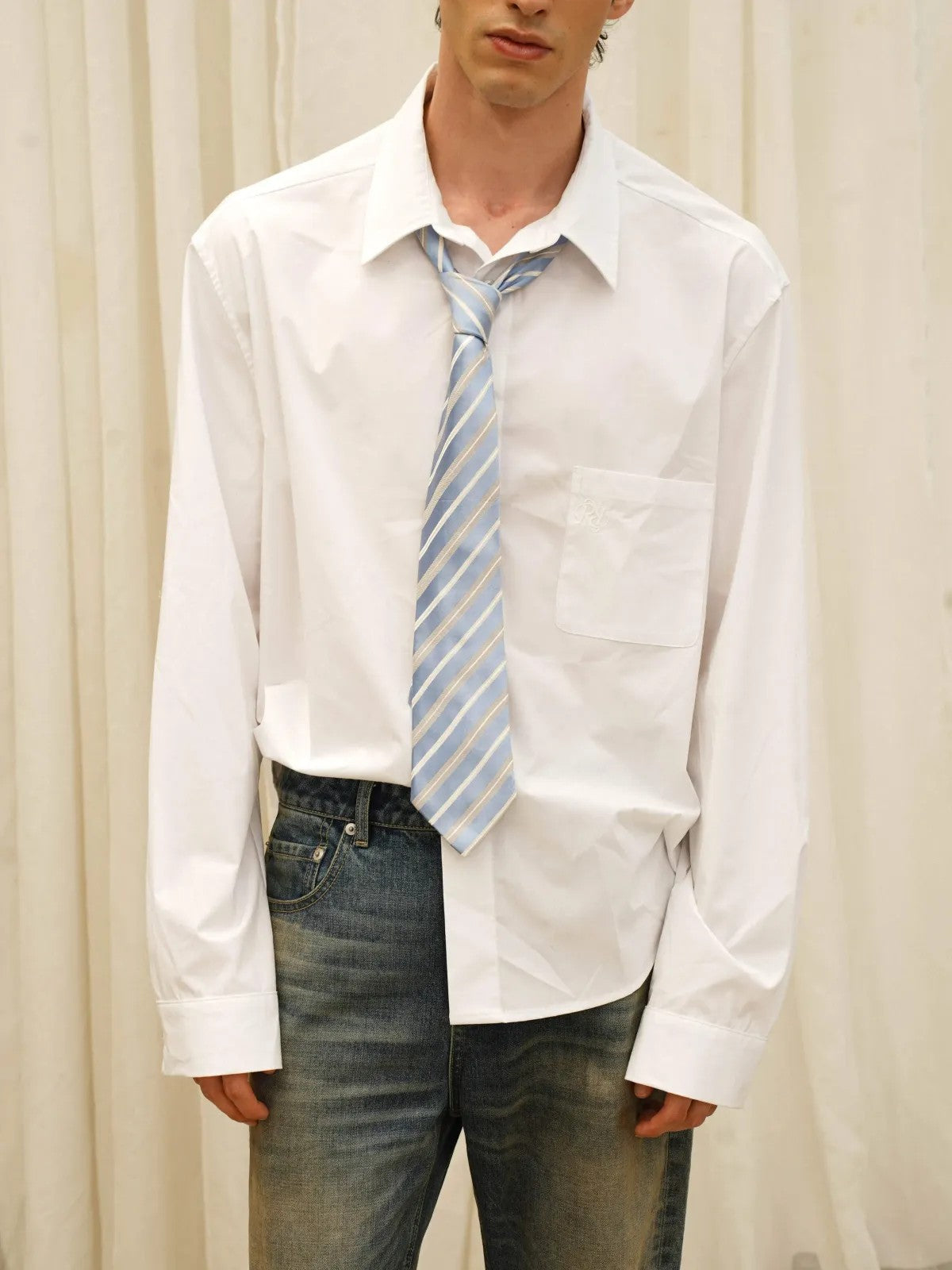 Retro 21 Bamboo Rayon Drop Shoulder Shirt in White - On Male Model