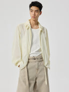 SIMPLE PROJECT Sheer Nylon UV Protection Shirt in White - On Male Model